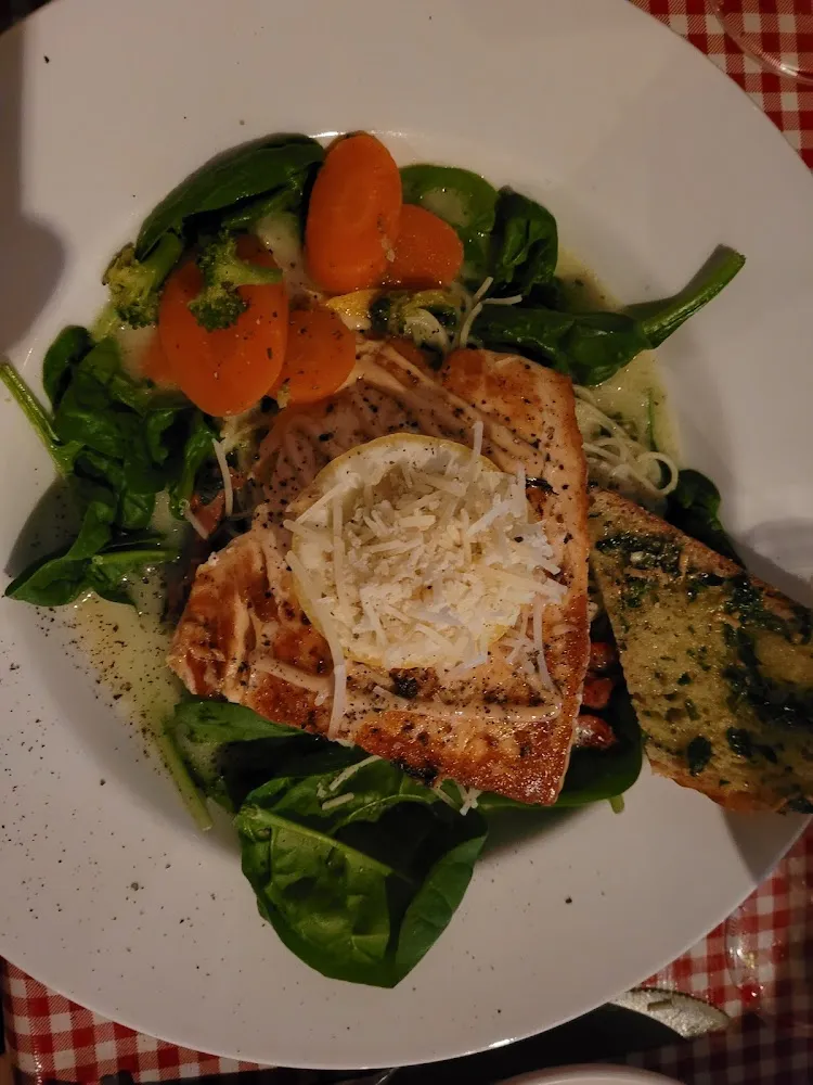 Grilled Salmon on Pesto and Angel Hair Pasta